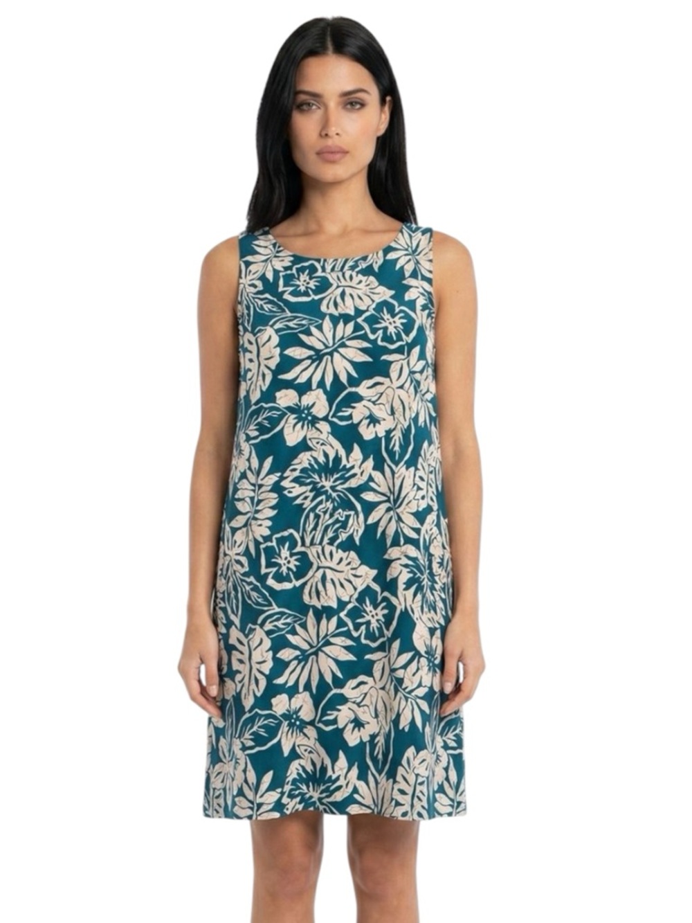 Pau Hana Hawaii S teal cream floral mini dress